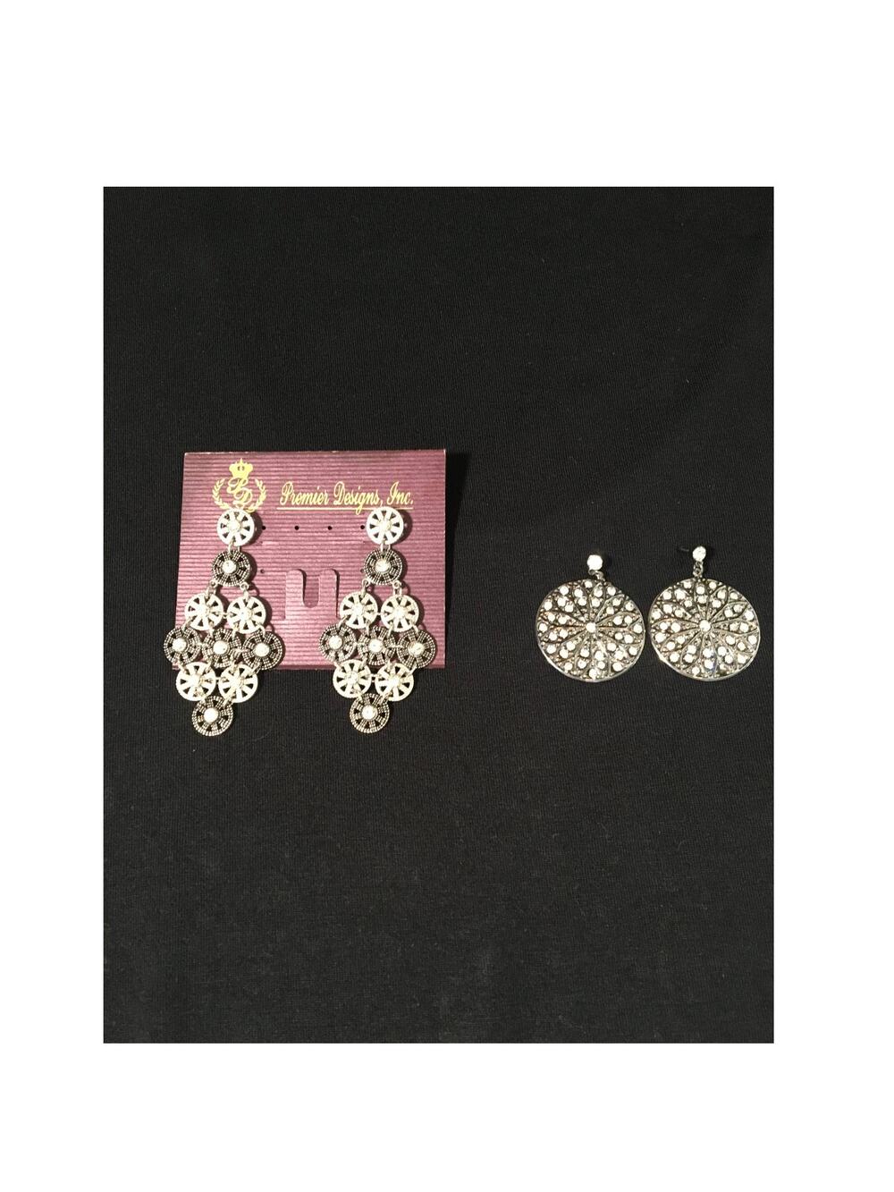 Premier Designs "Red Carpet" Antiqued Silver & Rhinestone Drop Earrings, 2 Sets